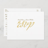 Witte & Gouden Script Huwelijk RSVP Postkaart Uitnodiging Briefkaart (Voorkant / Achterkant)