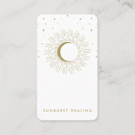 Witte & Gouden Sterren Celestial Sunburst Moon QR Visitekaartje (Voorkant)