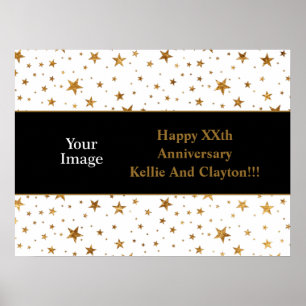 Witte/Gouden Sterren Met Bericht/Foto Jubileum Poster