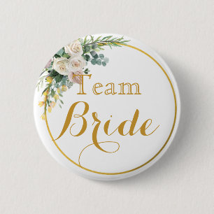 Witte Gouden Trouw Team Bruid Knop Ronde Button 5,7 Cm