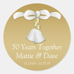 Witte Gouden Trouwbellen 50ste Verjaardag Ronde Sticker