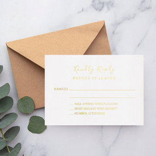 Witte gouden trouwreactie RSVP foliekaart Folie Uitnodiging