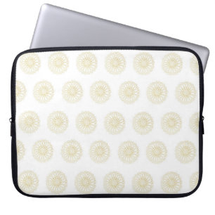 Witte Gouden Zinnia Bloem Medaillons Laptop Sleeve