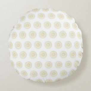 Witte   Gouden Zinnia Bloem Medaillons Rond Kussen