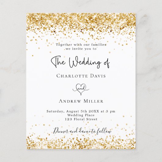 Witte goudglitter-bruidskous huwelijksuitnodiging flyer (Voorkant)