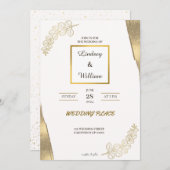 Witte goudglitter elegant huwelijksuitnodiging kaart (Voorkant / Achterkant)