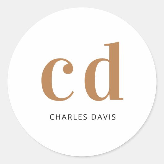 Witte goudmonogram initialen minimaliseren moderne ronde sticker (Voorkant)