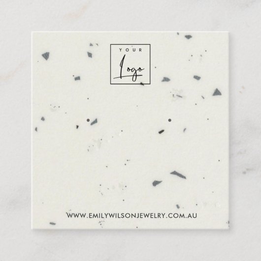 WITTE GRAY TERRAZZO STUD EARRING DISPLAY CARD VIERKANTE VISITEKAARTJE (Voorkant)