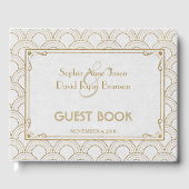 Witte Great Gatsby Art Deco Gouden Bruiloft Gastenboek (Voorkant)