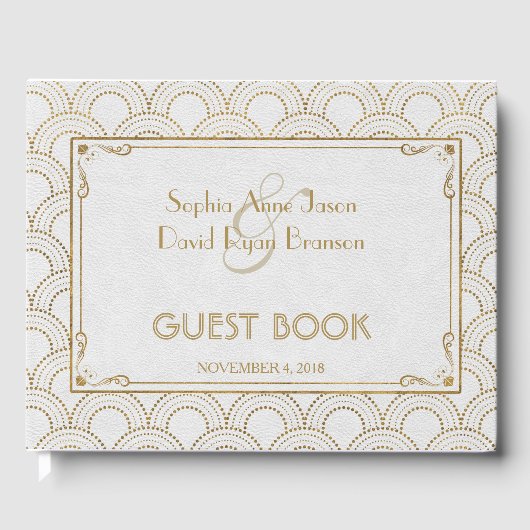 Witte Great Gatsby Art Deco Gouden Bruiloft Gastenboek (Voorkant)