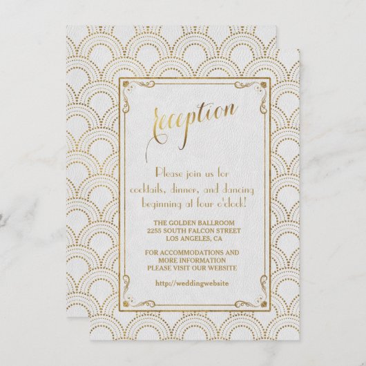 Witte Great Gatsby Art Deco Gouden Ontvangst Kaart (Voorkant / Achterkant)