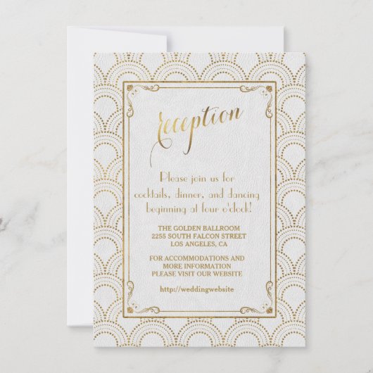 Witte Great Gatsby Art Deco Gouden Ontvangst Kaart (Voorkant)