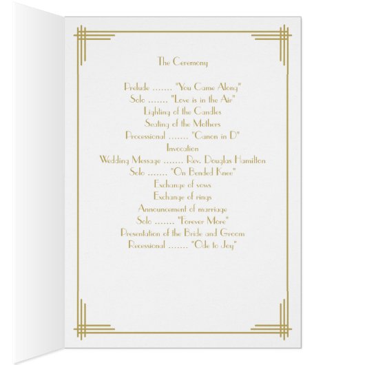 Witte Great Gatsby Art Deco Huwelijksprogramma Kaa (Binnen (Rechts))