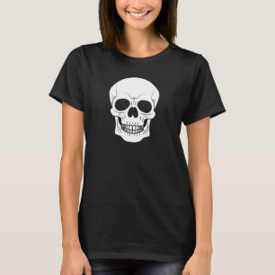 Witte Griezelige Schedel Silhouet Eenvoudige Hallo T-shirt