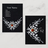 WITTE GRIFFINS, RODE EDELSTEEN BLOEMMONOGRAM Zwart Visitekaartje (Voorkant / Achterkant)