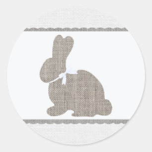 Witte Grijs Jute Stof Rustieke Konijn Pasen Baby S Ronde Sticker