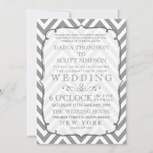 Witte Grijs Moderne Typografie Chevron Wedding Kaart (Voorkant)