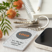 Witte & Grijze Achtergrond Douane Logo & QR Code Sleutelhanger (Voorkant Rechts)