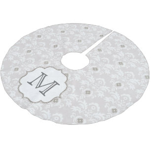 Witte grijze Damask Initiaal Monogram Kerstboom Rok
