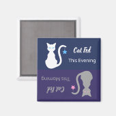Witte/grijze kat Fed Reminder Magnet Magneet (Voorkant / Achterkant)