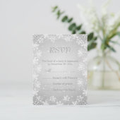 Witte grijze sneeuwvlokken winterbruiloft RSVP (Staand voorkant)