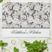 Witte Grijze Zwanen Bloemen Bloemrijke Elegante St Theedoek (Gevouwen)