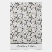 Witte Grijze Zwanen Bloemen Bloemrijke Elegante St Theedoek (Verticaal)