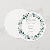 Witte groene bladkrans Jongen Meisje Doop Uitnodig Kaart (Voorkant / Achterkant)