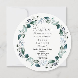 Witte groene bladkrans Jongen Meisje Doop Uitnodig Kaart