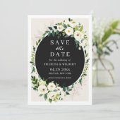 Witte Groene Bloem Bloemen Huwelijk Save the Date Kaart (Staand voorkant)