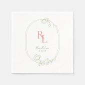 Witte Groene Bloemen Monogram Bruiloft Servetten (Voorkant)