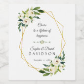 Witte groene bloemige gouden lijst bruiloft wijn etiket (Enkel label)