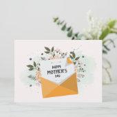 Witte groene bloemige Moederdag wenskaart Feestdagenkaart (Staand voorkant)