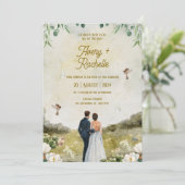 Witte groene bruiloft kaart (Staand voorkant)