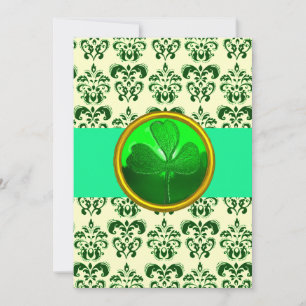 WITTE GROENE DAMAST MET KLAVER St. Patrick's Day Kaart
