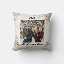 Witte groene familiefoto Kerst kussen