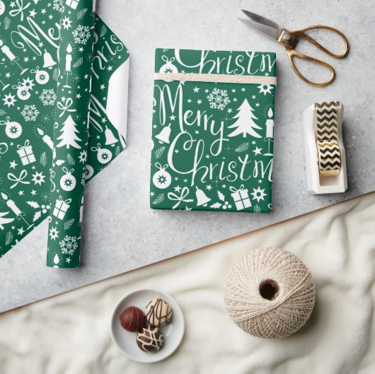 Witte Groene Kerst Theme Patroon Cadeaupapier (Crafts)