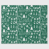 Witte Groene Kerst Theme Patroon Cadeaupapier (Vlak)