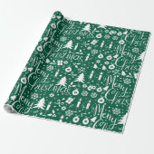 Witte Groene Kerst Theme Patroon Cadeaupapier (Uitgerold)