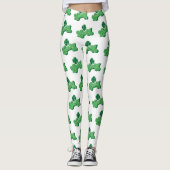 Witte Groene Lucky Clover Leaf St. Patrick's Day Leggings (Voorkant)