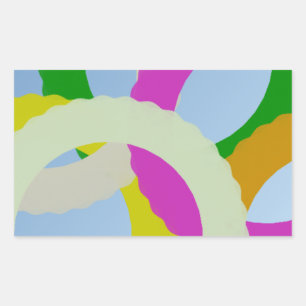 Witte, groene, paarse, gele, bruine cirkels rechthoekige sticker