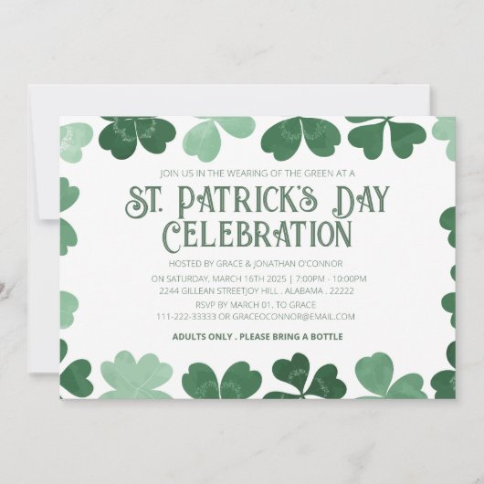 Witte & Groene Shamrock St. Patrick's Day Feestje Kaart (Voorkant)