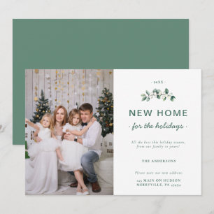 Witte Groene Sneeuwbessen Nieuwe Thuis Familie Fot Feestdagenkaart