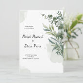 Witte Groene Waterverf Bloemen Grens bruiloft Uitn Kaart (Staand voorkant)