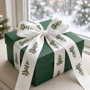 Witte groene waterverf Kerst dennenbomen Lint