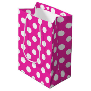 Witte haarvlekken op fuchsia medium cadeauzakje