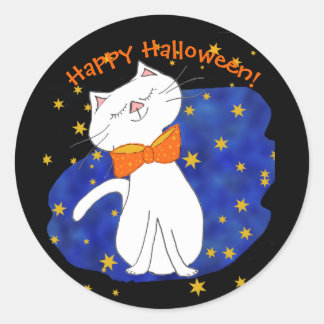 Witte Halloween Cate Blauwe Sterrennacht Ronde Sticker
