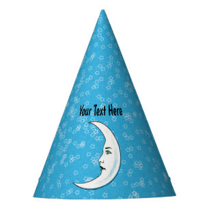 Witte halve maan met gezichtssterren Aqua Blue Feesthoedjes