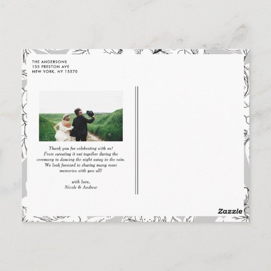 Witte hand belettering foto bruiloft dank u briefkaart (Achterkant)