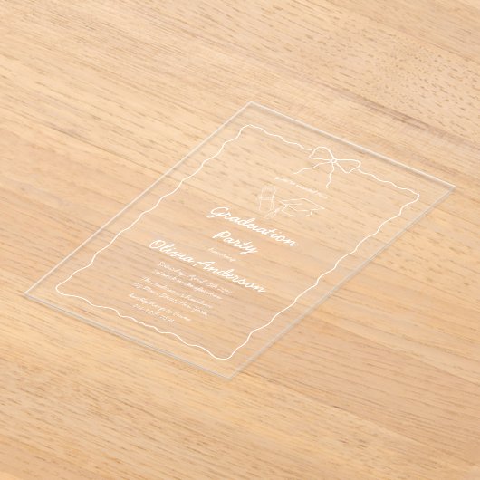 Witte Hand-Drawn Bow & Squiggle Afstudeerfeest Acryl Uitnodigingen (Laagn)